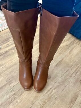 Classic Wide Calf Tall Riding Boots - Brown